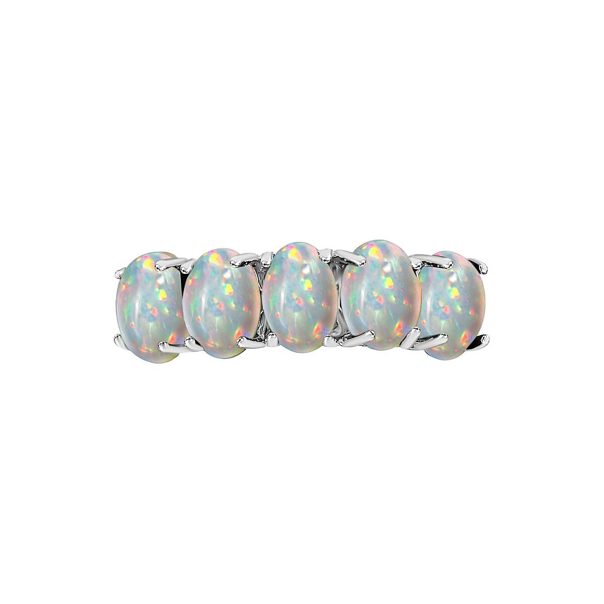 D'Joy Premium Ethiopian Welo Opal 5 Stone Ring in Platinum Over Sterling Silver (Size 5.0) 1.50 ctw image number 3