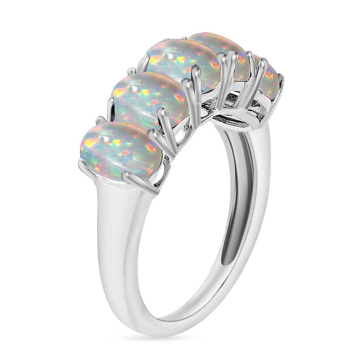 D'Joy Ethiopian Welo Opal 5 Stone Ring in Platinum Over Sterling Silver  1.50 ctw (Size 6.5) image number 2