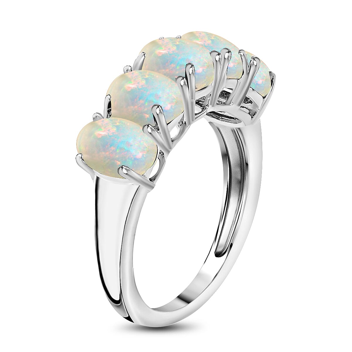 D'Joy Ethiopian Welo Opal 5 Stone Ring in Platinum Over Sterling Silver  1.50 ctw (Size 7.5) image number 2