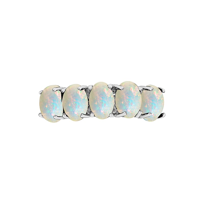 D'Joy Ethiopian Welo Opal 5 Stone Ring in Platinum Over Sterling Silver  1.50 ctw (Size 7.5)