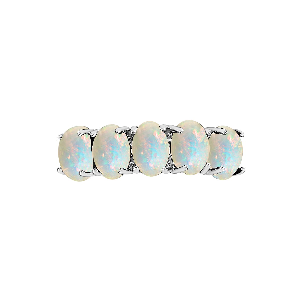 D'Joy Ethiopian Welo Opal 5 Stone Ring in Platinum Over Sterling Silver  1.50 ctw (Size 10.5) image number 3