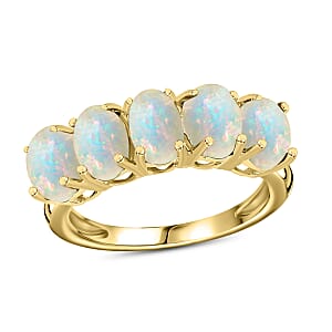 Premium Ethiopian Welo Opal 5 Stone Ring in Vermeil Yellow Gold Over Sterling Silver (Size 4.0) 1.50 ctw