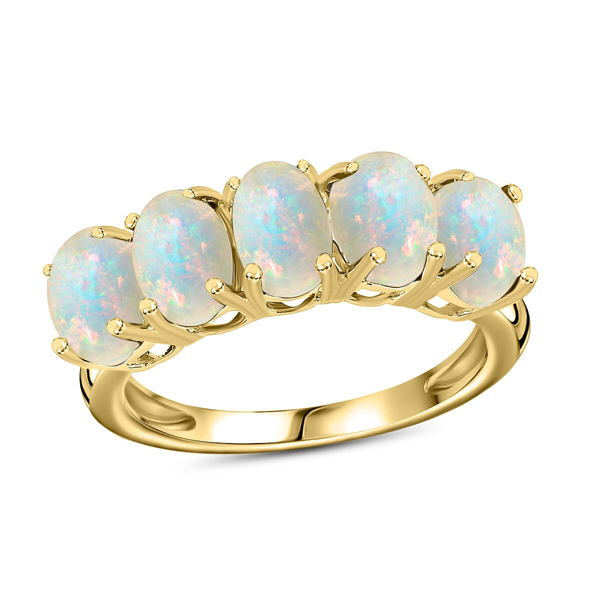 D'Joy Premium Ethiopian Welo Opal 5 Stone Ring in Vermeil Yellow Gold Over Sterling Silver (Size 6.0) 1.50 ctw
