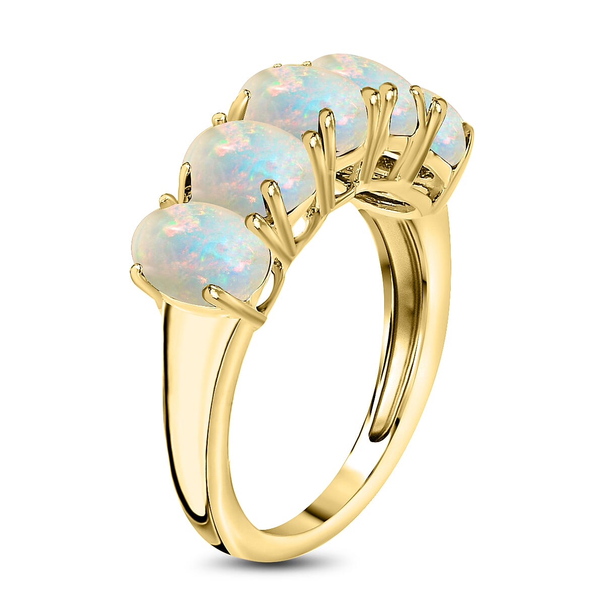 D'Joy Premium Ethiopian Welo Opal 5 Stone Ring in Vermeil Yellow Gold Over Sterling Silver (Size 6.0) 1.50 ctw