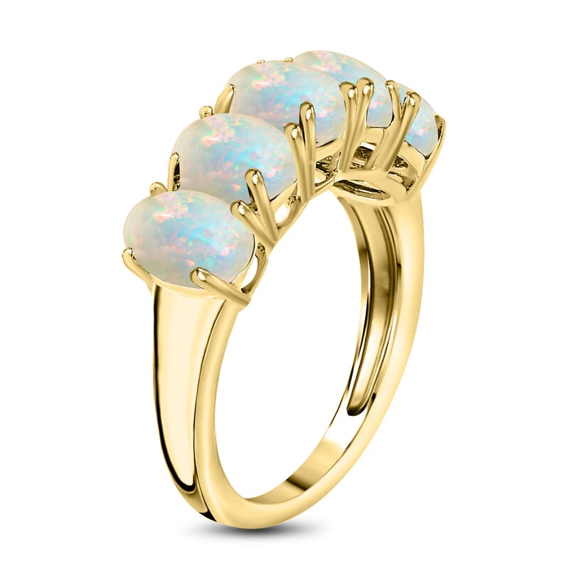 D'Joy Premium Ethiopian Welo Opal 5 Stone Ring in Vermeil Yellow Gold Over Sterling Silver (Size 6.0) 1.50 ctw