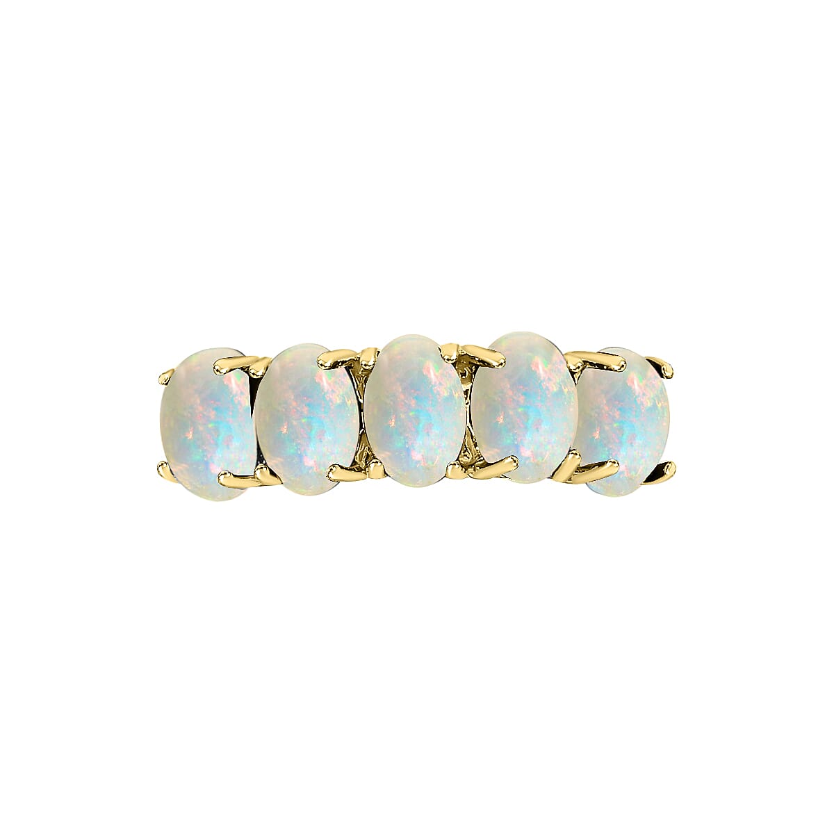 D'Joy Premium Ethiopian Welo Opal 5 Stone Ring in Vermeil Yellow Gold Over Sterling Silver (Size 6.0) 1.50 ctw