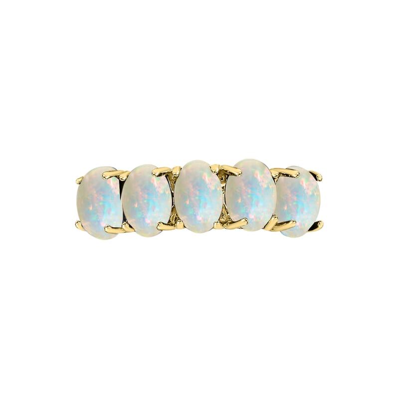 D'Joy Premium Ethiopian Welo Opal 5 Stone Ring in Vermeil Yellow Gold Over Sterling Silver (Size 6.0) 1.50 ctw