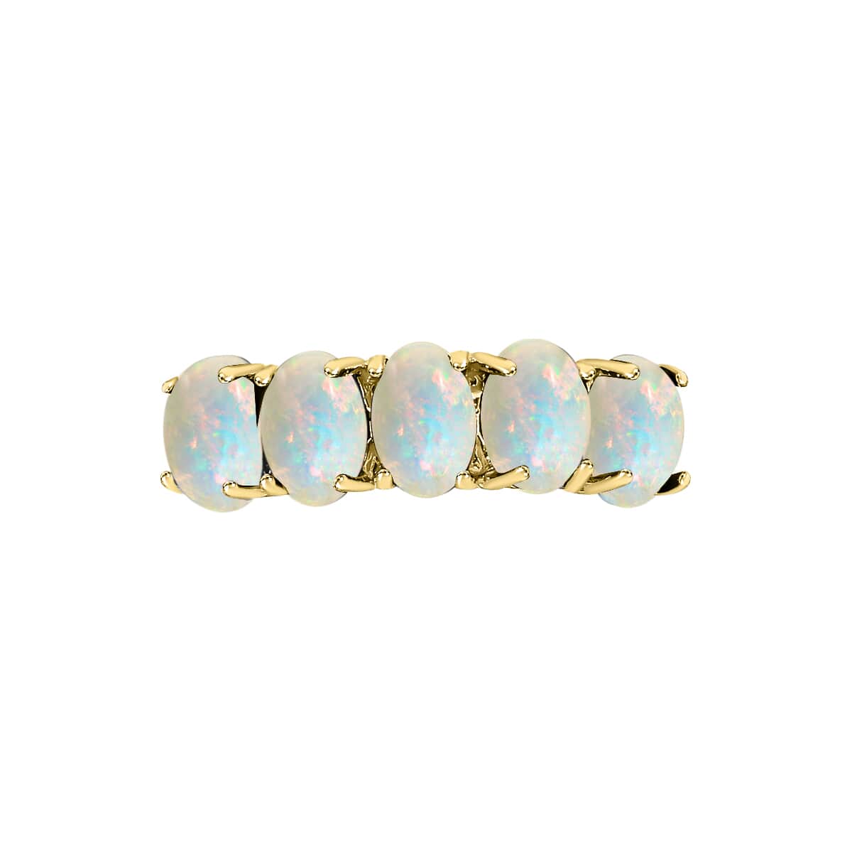 Premium Ethiopian Welo Opal 5 Stone Ring in Vermeil Yellow Gold Over Sterling Silver (Size 12.0) 1.50 ctw image number 3