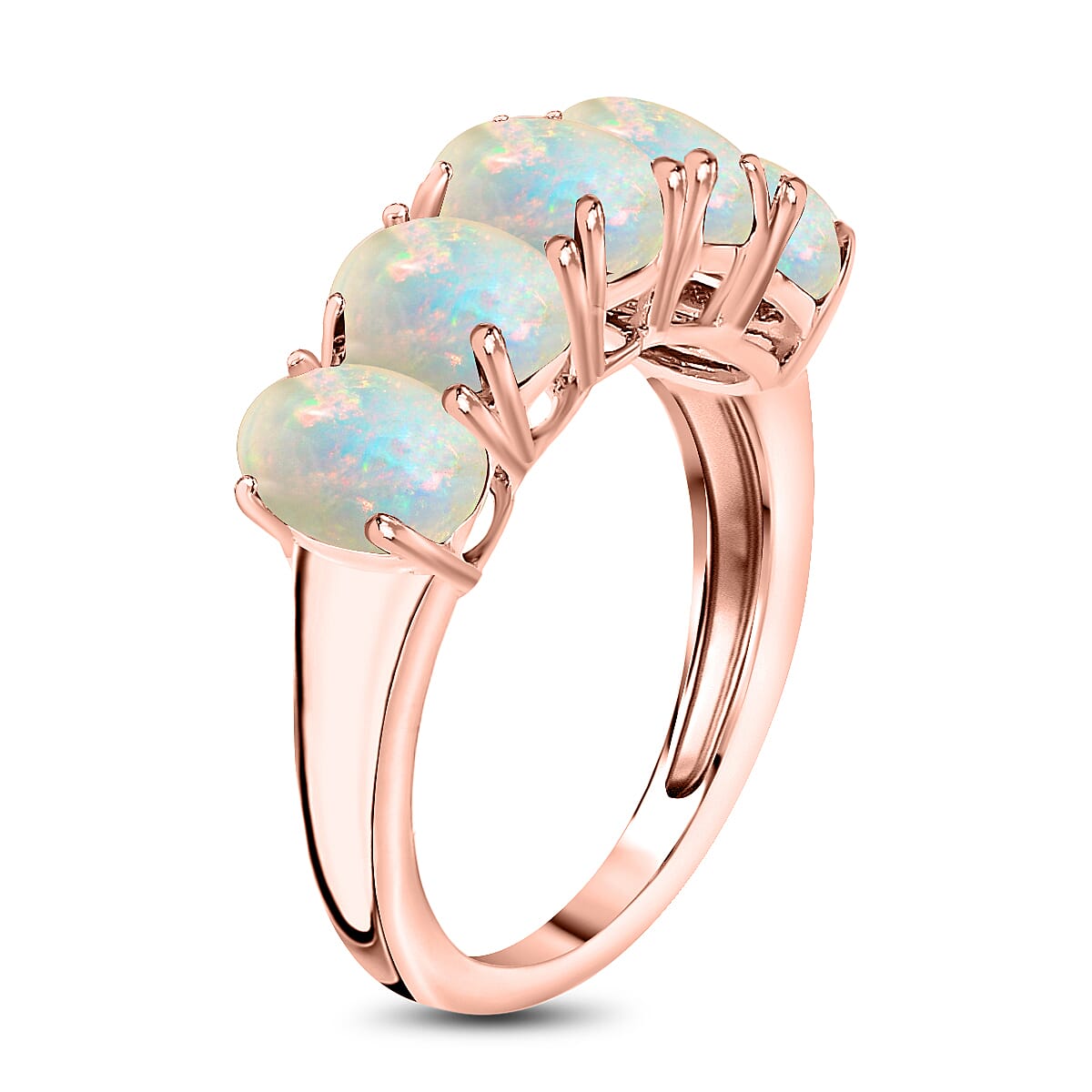 Premium Ethiopian Welo Opal 5 Stone Ring in Vermeil Rose Gold Over Sterling Silver (Size 11.0) 1.50 ctw (Del. in 10-12 Days) image number 2