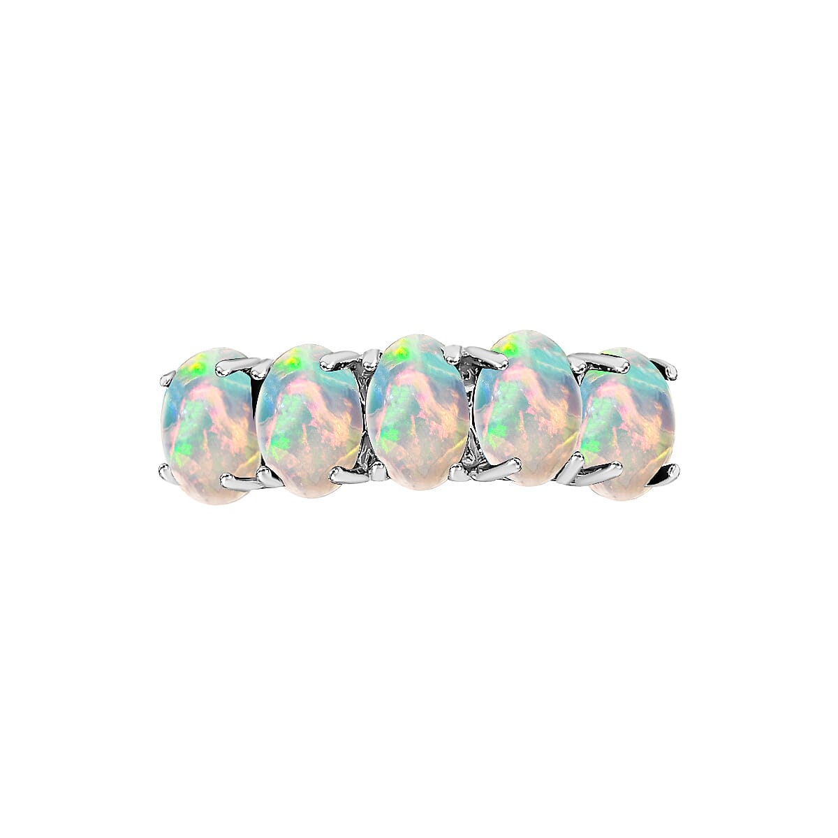 Luxoro 14K White Gold AAA Ethiopian Welo Opal 5 Stone Ring (Size 4.0) 4 Grams 1.50 ctw (Del. in 10-12 Days) image number 3