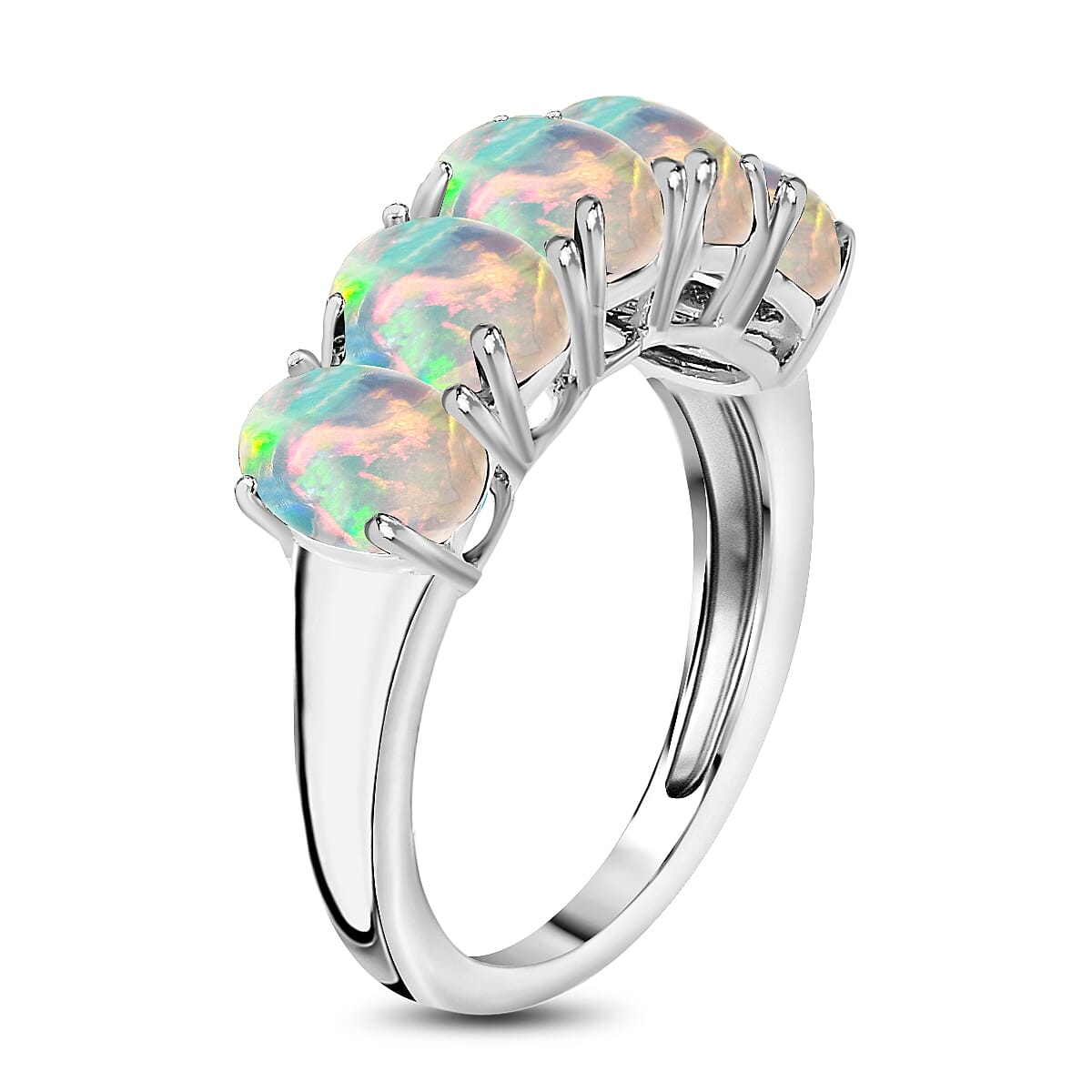 Luxoro 14K White Gold AAA Ethiopian Welo Opal 5 Stone Ring (Size 5.5) 4 Grams 1.50 ctw (Del. in 10-12 Days) image number 2