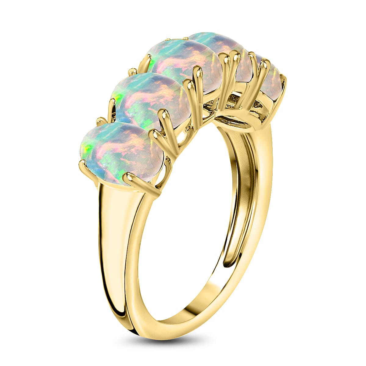 Luxoro 14K Yellow Gold AAA Ethiopian Welo Opal 5 Stone Ring (Size 5.0) 4 Grams 1.50 ctw image number 2