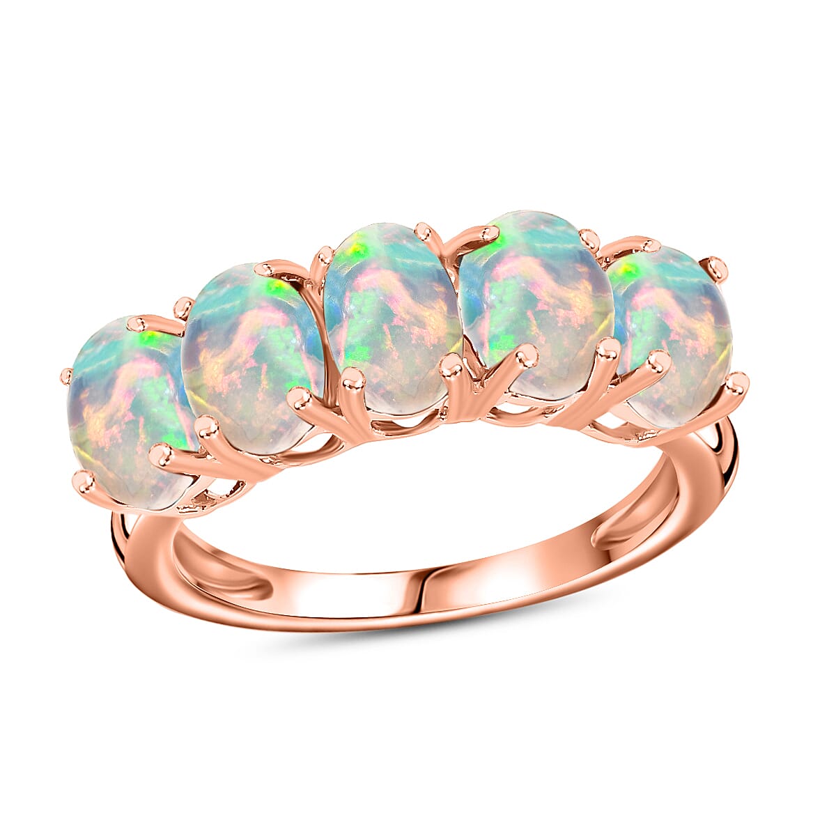 Luxoro 14K Rose Gold AAA Ethiopian Welo Opal 5 Stone Ring (Size 6.0) 4 Grams 1.50 ctw image number 0