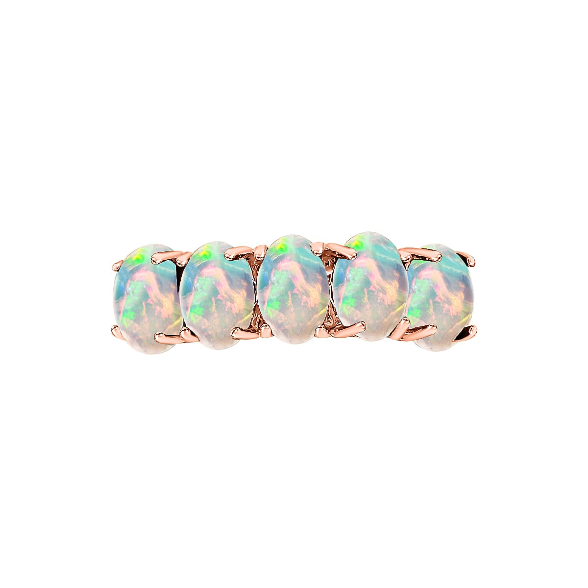 Luxoro 14K Rose Gold AAA Ethiopian Welo Opal 5 Stone Ring (Size 10.5) 4 Grams 1.50 ctw image number 3