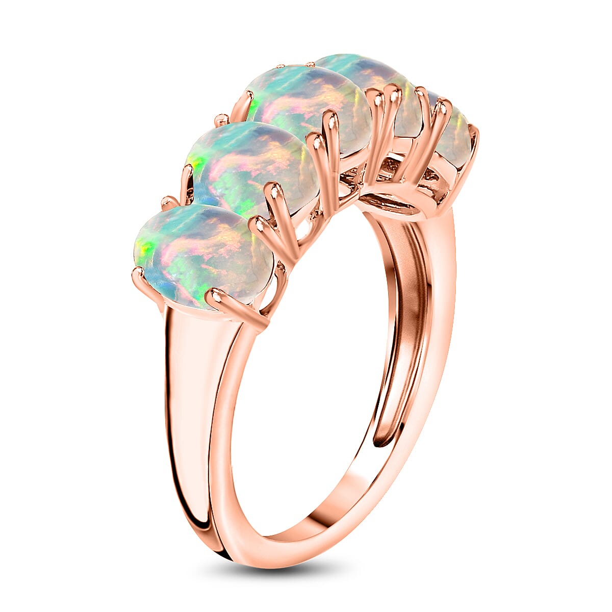 Luxoro 14K Rose Gold AAA Ethiopian Welo Opal 5 Stone Ring (Size 12.0) 4 Grams 1.50 ctw (Del. in 10-12 Days) image number 2