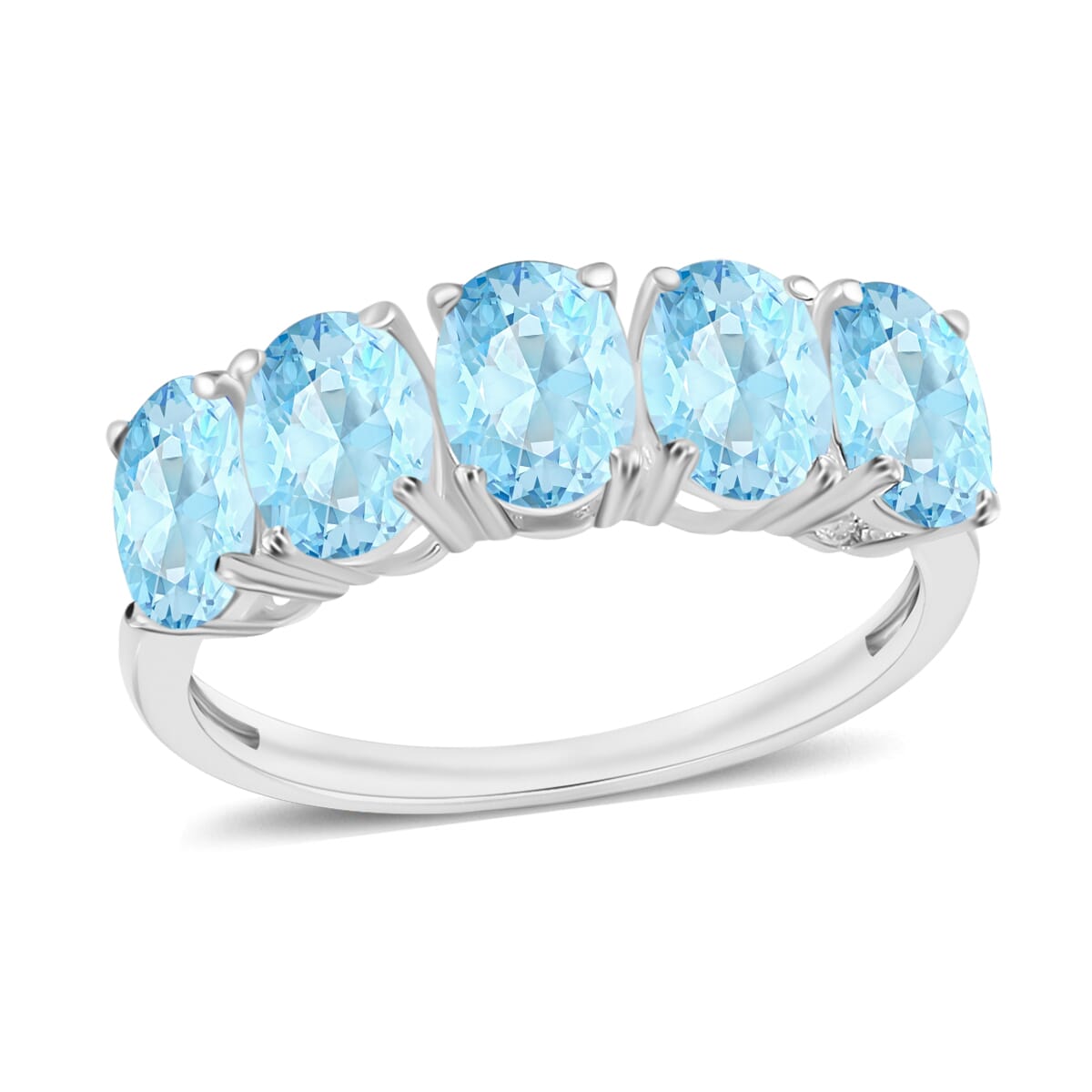 Mangoro Aquamarine 5 Stone Ring in Platinum Over Sterling Silver (Size 4.0) 2.30 ctw image number 0