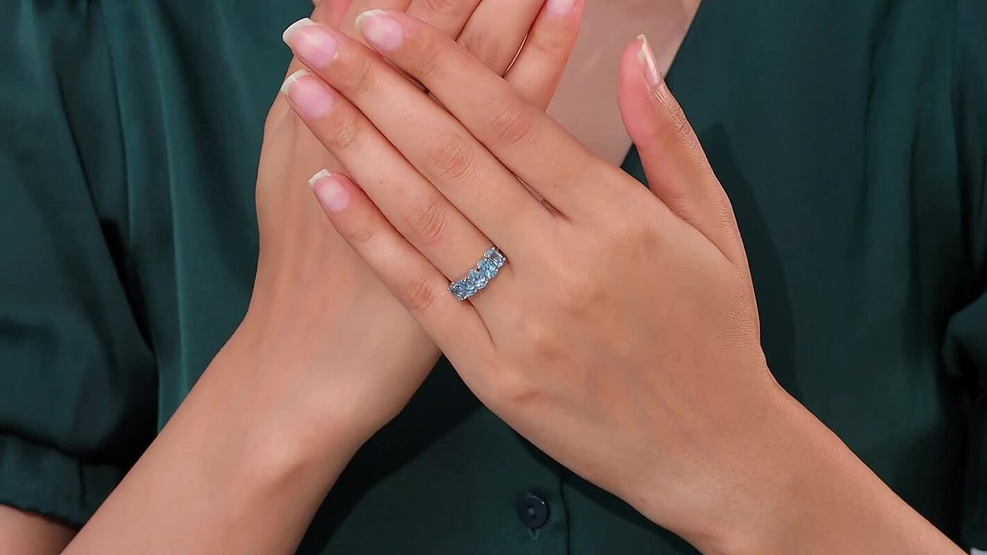 Mangoro Aquamarine 5 Stone Ring in Platinum Over Sterling Silver (Size 4.0) 2.30 ctw