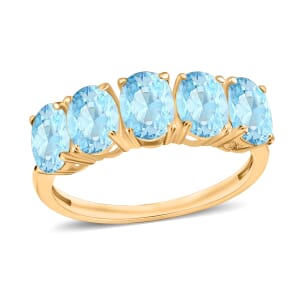 Mangoro Aquamarine 5 Stone Ring in Vermeil Yellow Gold Over Sterling Silver (Size 4.0) 2.30 ctw