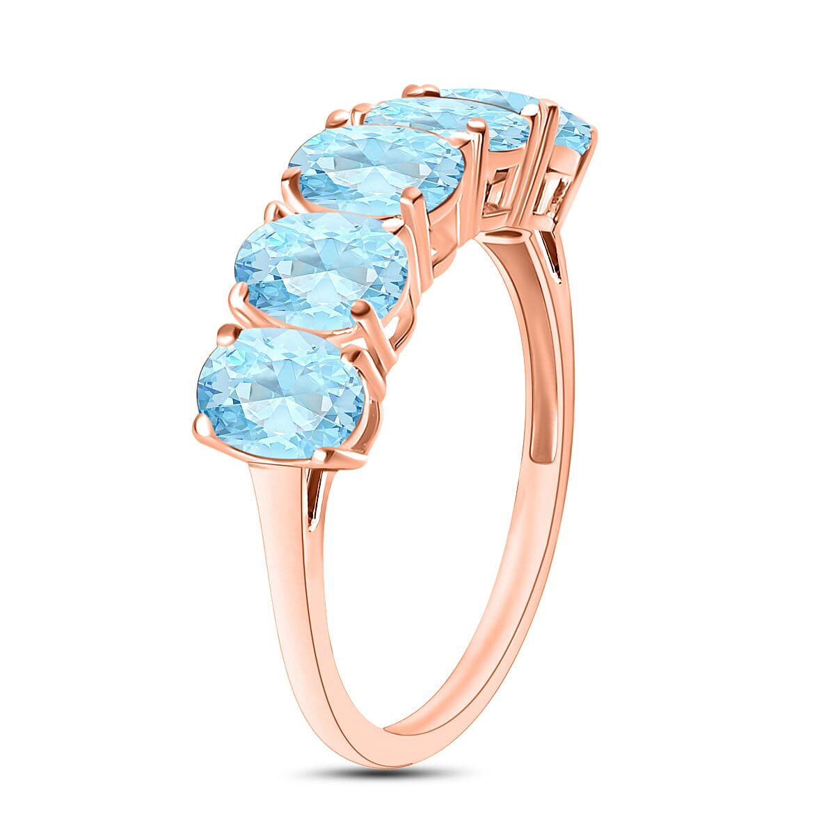 Mangoro Aquamarine 5 Stone Ring in Vermeil Rose Gold Over Sterling Silver (Size 7.5) 2.30 ctw