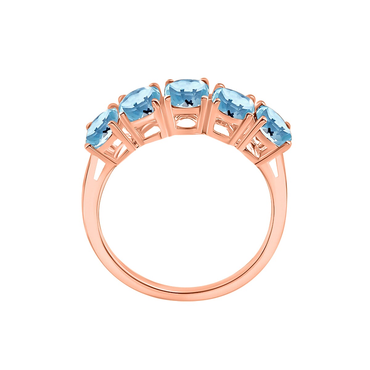 Mangoro Aquamarine 5 Stone Ring in Vermeil Rose Gold Over Sterling Silver (Size 7.5) 2.30 ctw