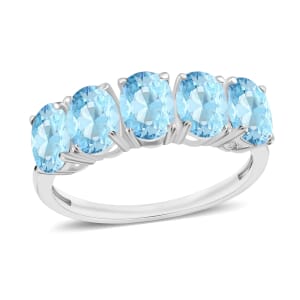 Luxoro Premium Mangoro Aquamarine 5 Stone Ring in 14K White Gold (Size 5.0) 2.30 ctw