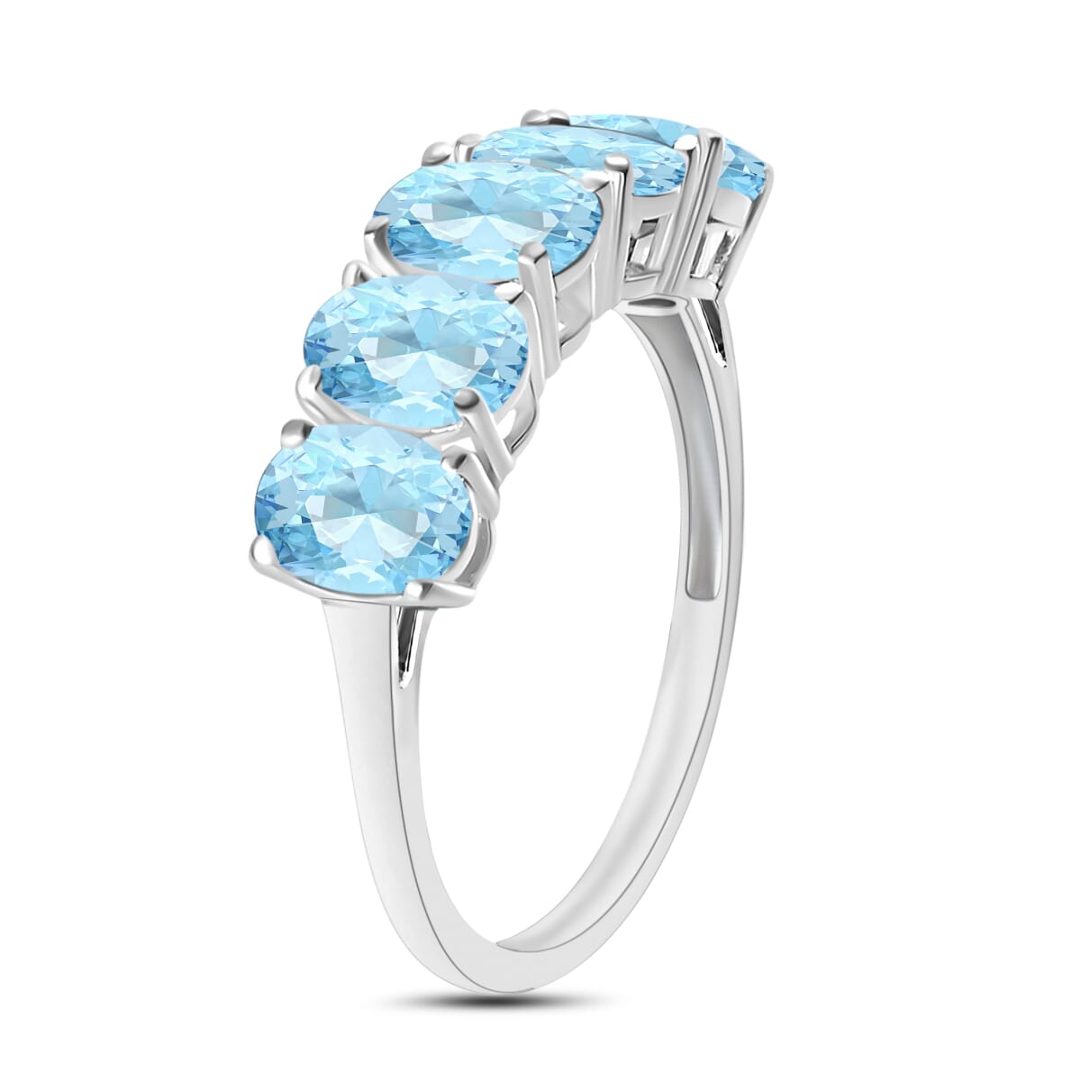 Luxoro Premium Mangoro Aquamarine 5 Stone Ring in 14K White Gold (Size 6.5) 2.30 ctw image number 2