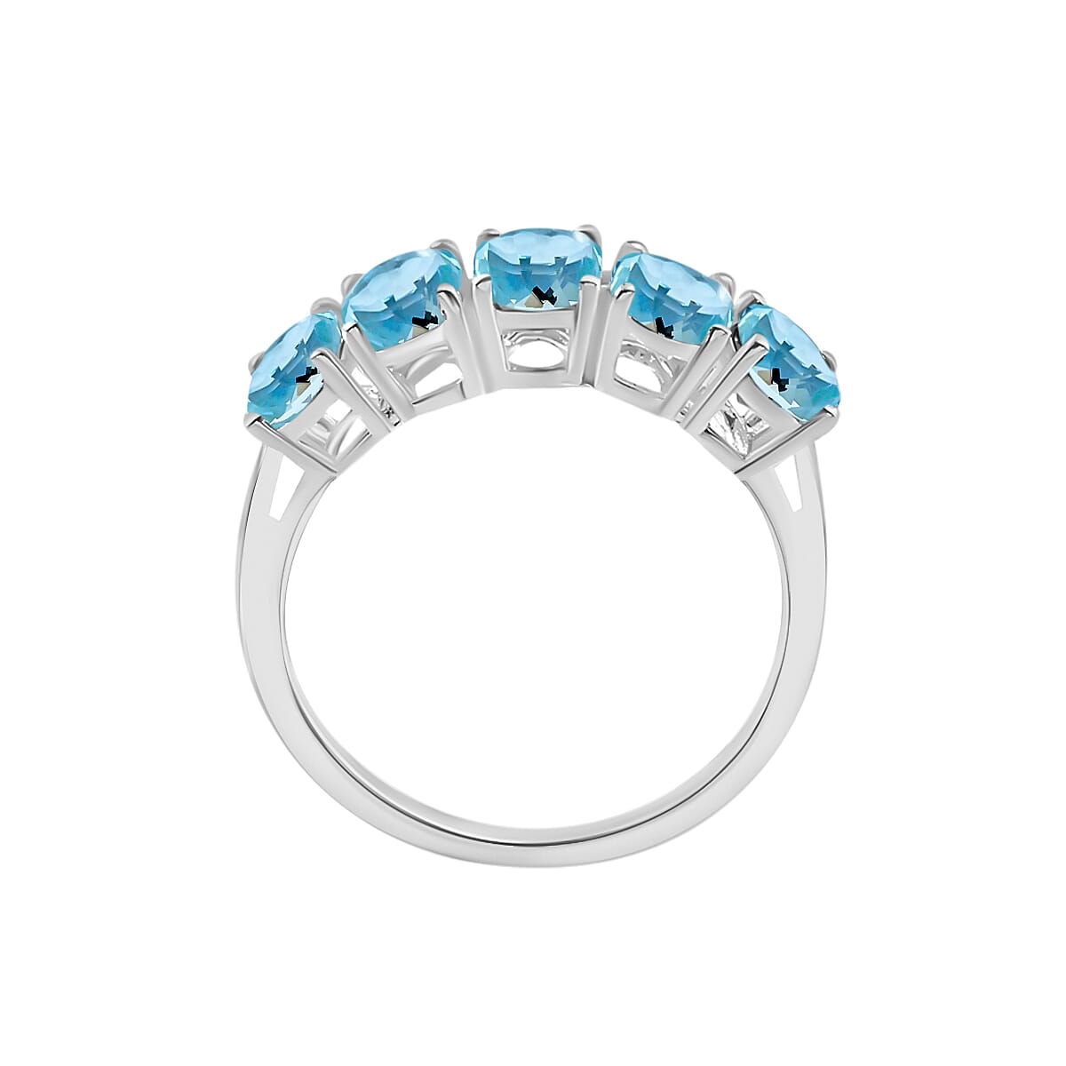 Luxoro Premium Mangoro Aquamarine 2.30 ctw 5 Stone Ring in 14K White Gold (Size 12.0) image number 3
