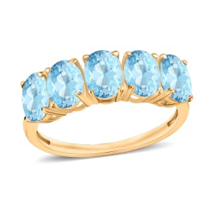 Luxoro Premium Mangoro Aquamarine 5 Stone Ring in 14K Yellow Gold (Size 4.0) 2.30 ctw