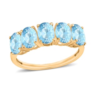Luxoro Premium Mangoro Aquamarine 5 Stone Ring in 14K Yellow Gold (Size 7.5) 2.30 ctw