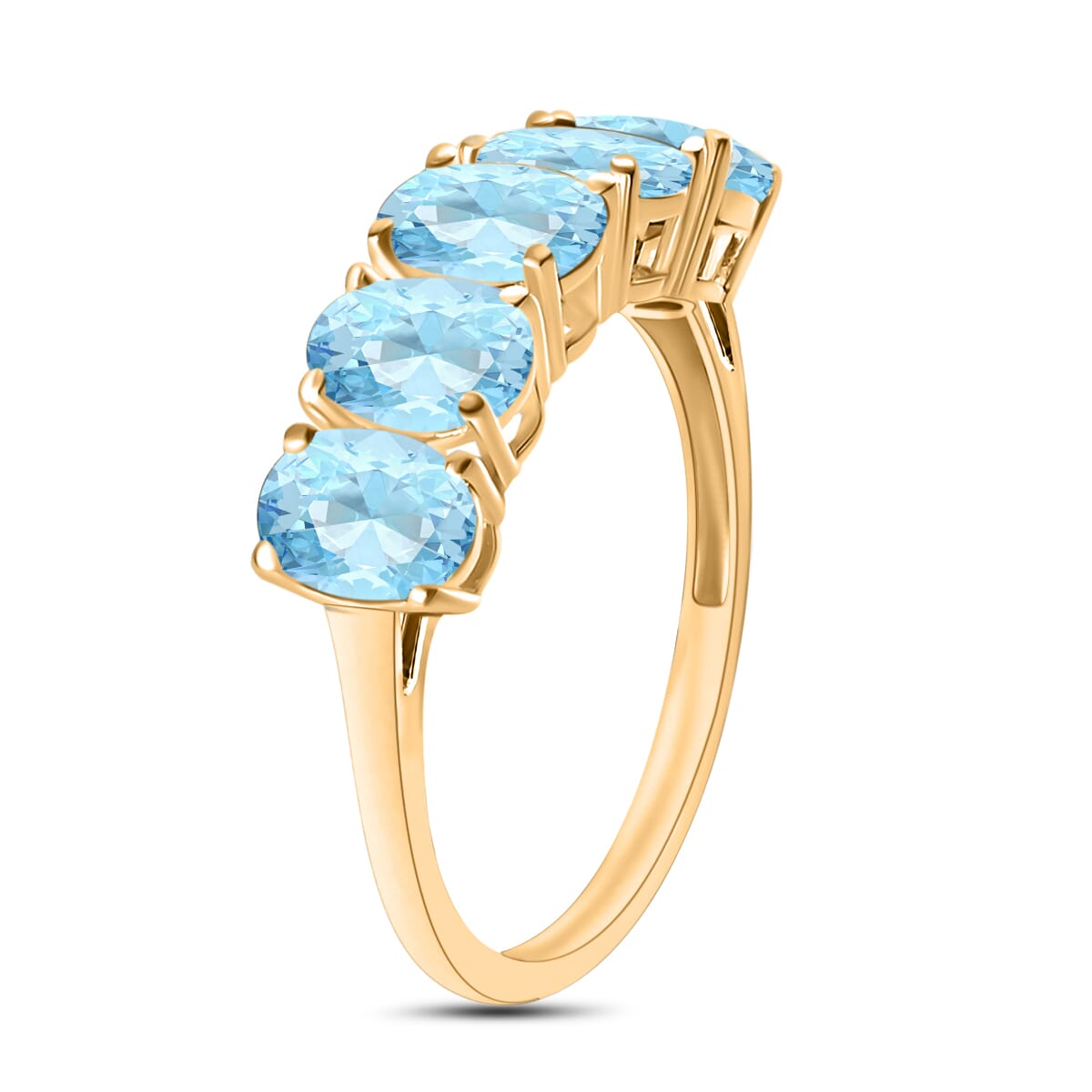 Luxoro Premium Mangoro Aquamarine 5 Stone Ring in 14K Yellow Gold (Size 7.5) 2.30 ctw image number 2