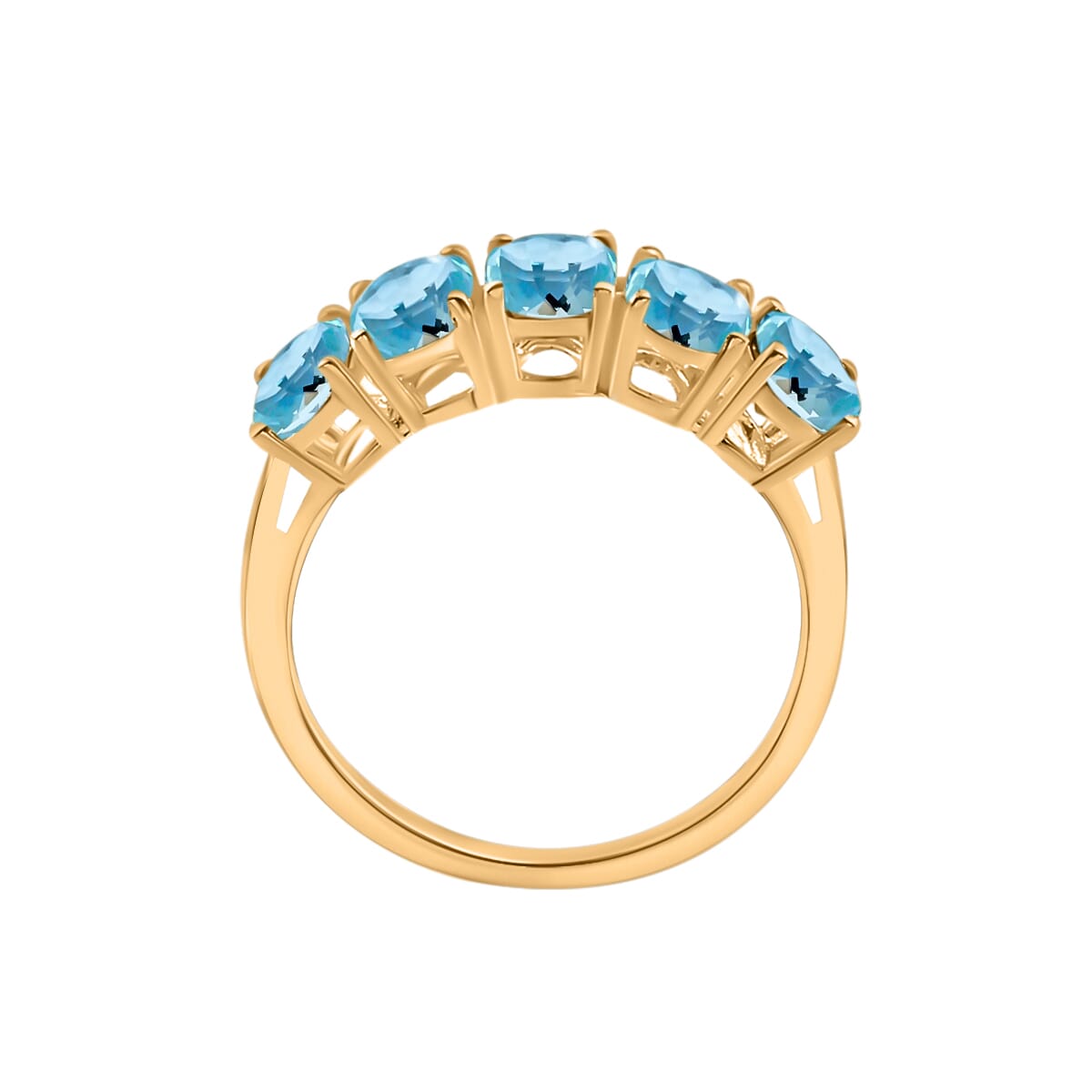 Luxoro Premium Mangoro Aquamarine 5 Stone Ring in 14K Yellow Gold (Size 7.5) 2.30 ctw image number 3