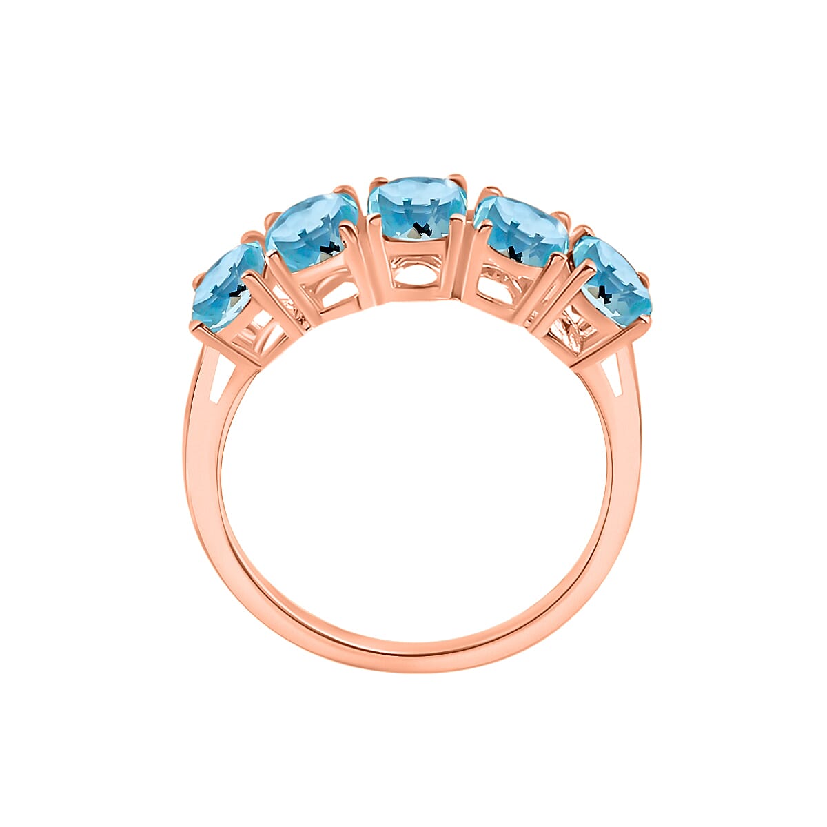 Luxoro Premium Mangoro Aquamarine 2.30 ctw 5 Stone Ring in 14K Rose Gold (Size 6.5) image number 3