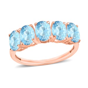Luxoro Premium Mangoro Aquamarine 5 Stone Ring in 14K Rose Gold (Size 8.0) 2.30 ctw