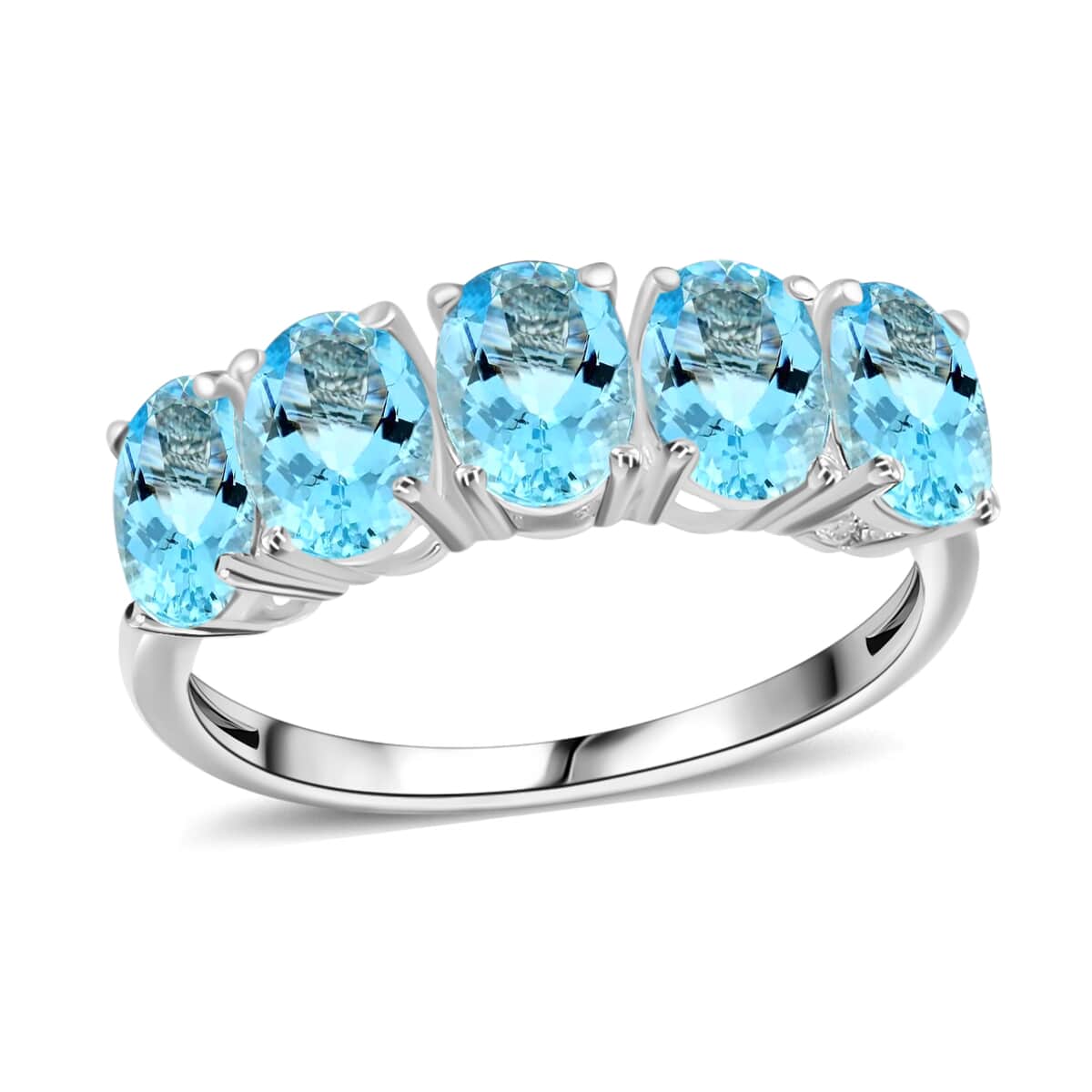 Iliana 18K White Gold AAA Santa Maria Aquamarine 5 Stone Ring (Size 7.5) 5.50 Grams 4.15 ctw image number 0