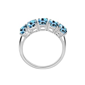 Rhapsody 950 Platinum AAAA Santa Maria Aquamarine 5 Stone Ring (Size 4.0) 5.50 Grams 4.15 ctw (Del. in 10-12 Days)