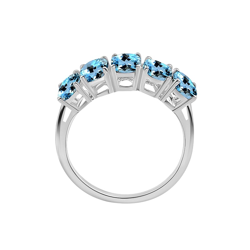 Rhapsody 950 Platinum AAAA Santa Maria Aquamarine 5 Stone Ring (Size 4.0) 5.5 Grams 4.15 ctw