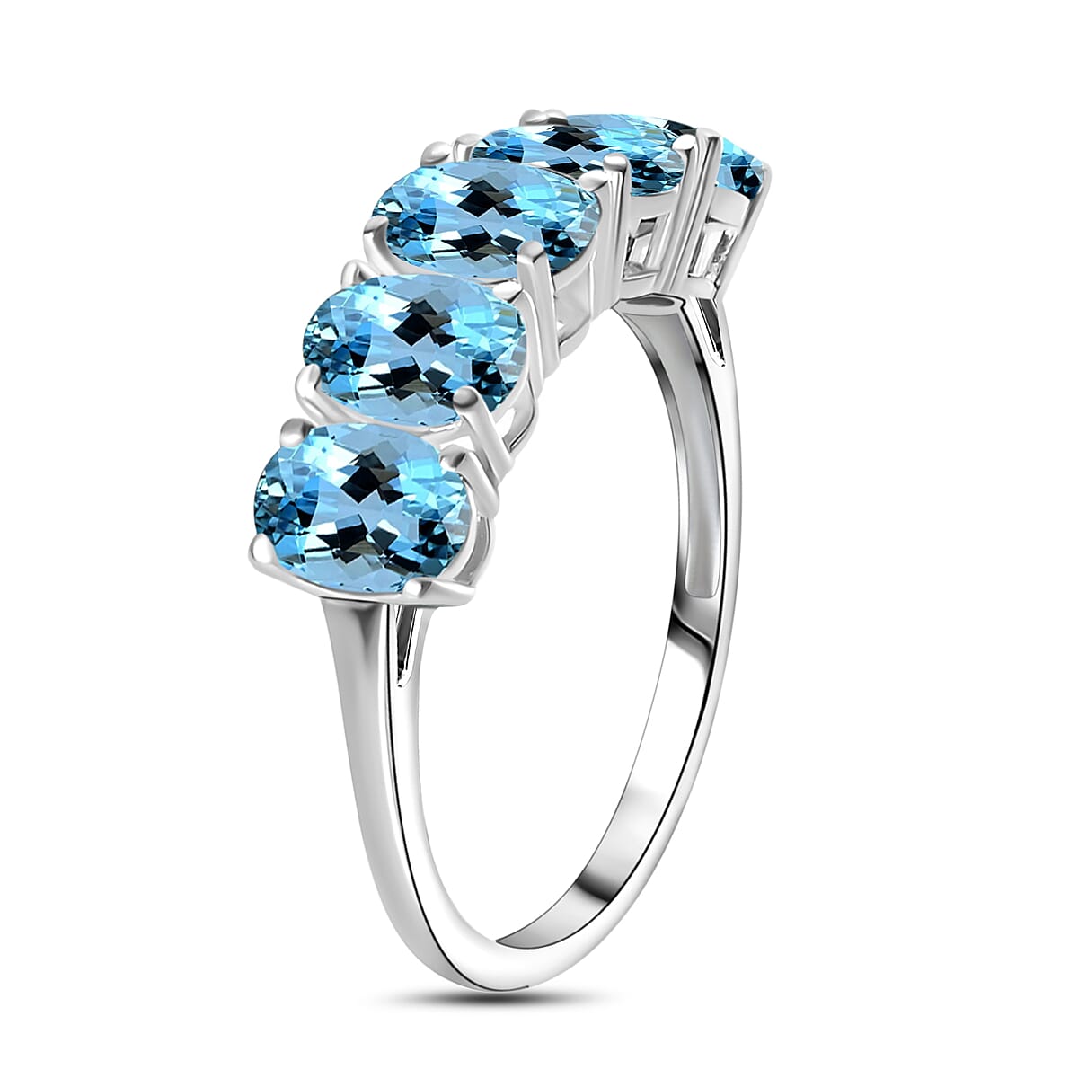 Rhapsody 950 Platinum AAAA Santa Maria Aquamarine 5 Stone Ring (Size 10.5) 5.50 Grams 4.15 ctw (Del. in 10-12 Days) image number 2