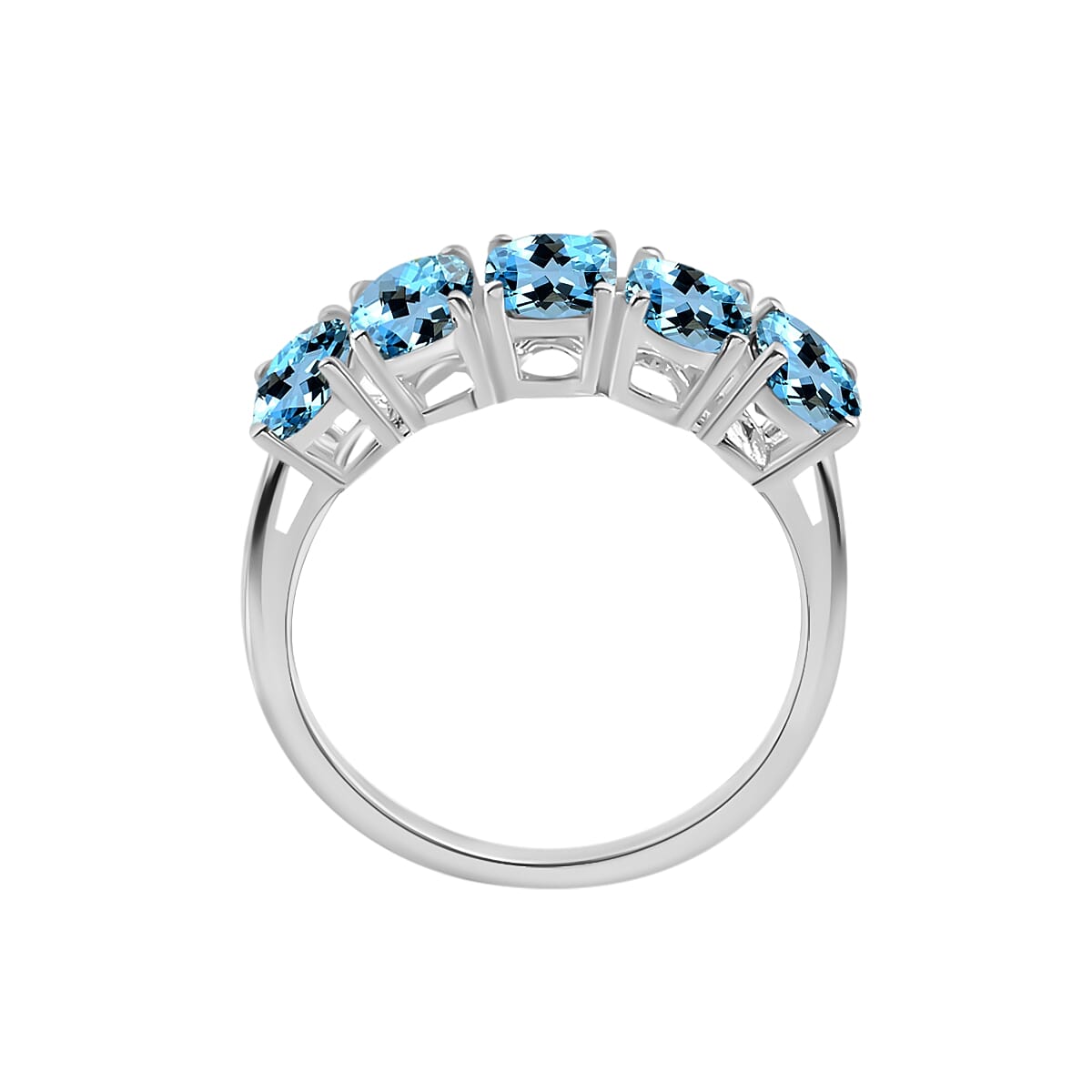 Rhapsody 950 Platinum AAAA Santa Maria Aquamarine 5 Stone Ring (Size 11.0) 5.50 Grams 4.15 ctw (Del. in 10-12 Days) image number 3