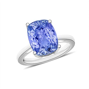 Tanzanite Solitaire Ring in Platinum Over Sterling Silver (Size 6.0) 5.00 ctw (Del. in 10-12 Days)