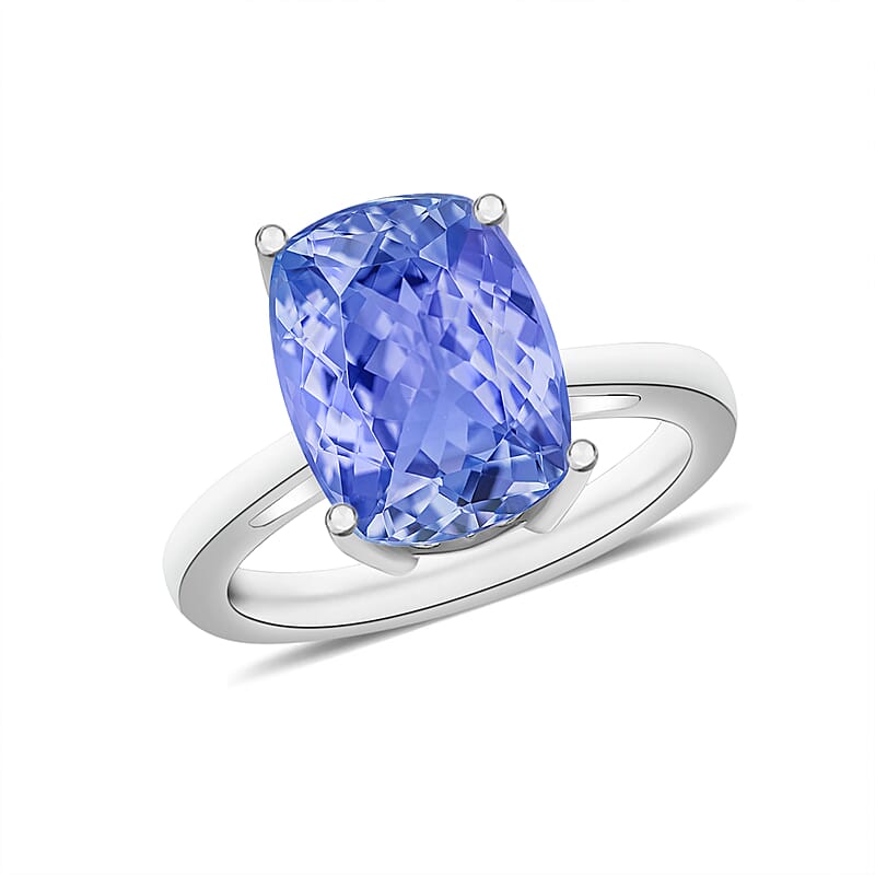 Tanzanite Solitaire Ring in Platinum Over Sterling Silver (Size 6.5) 5.00 ctw