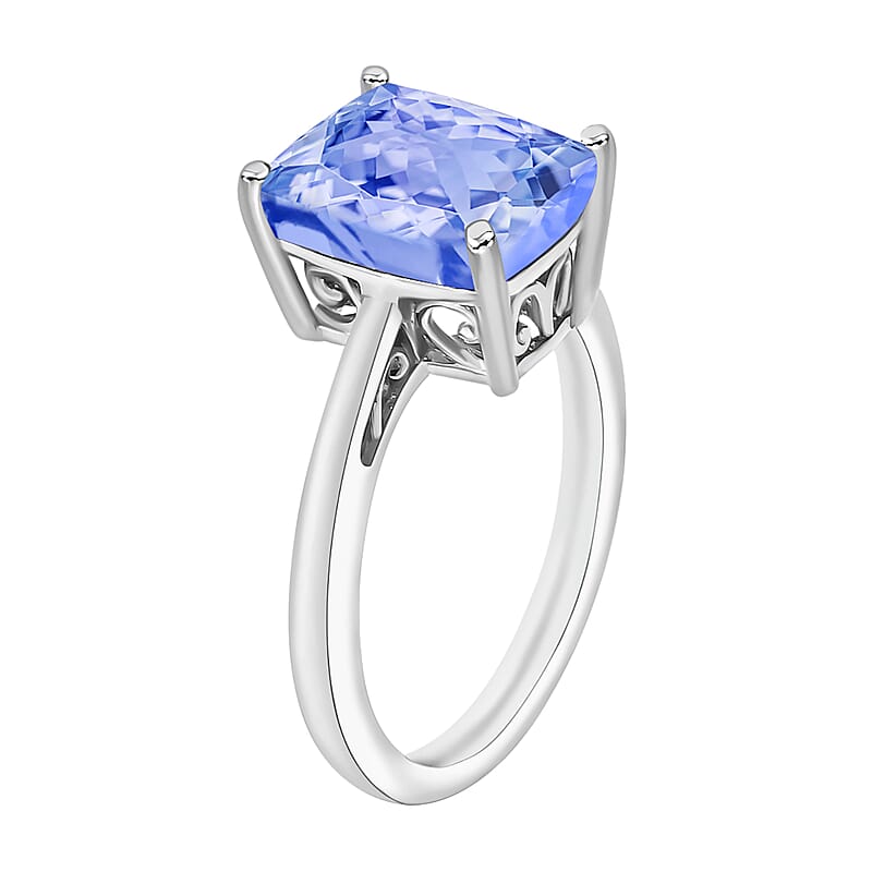 Tanzanite Solitaire Ring in Platinum Over Sterling Silver (Size 6.5) 5.00 ctw