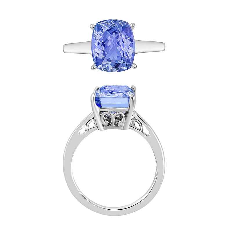 Tanzanite Solitaire Ring in Platinum Over Sterling Silver (Size 6.5) 5.00 ctw