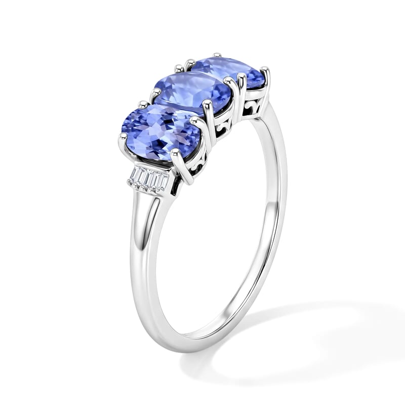 Tanzanite and Diamond 2.50 ctw 3 Stone Ring in Platinum Over Sterling Silver (Size  4.0)