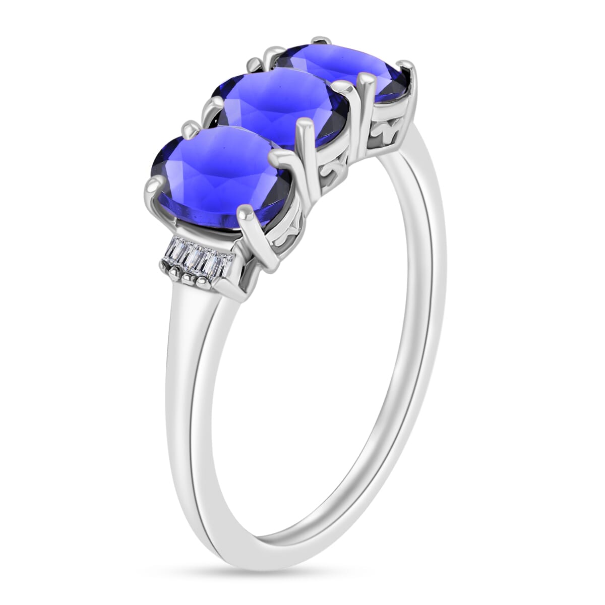 Tanzanite and Diamond 2.50 ctw 3 Stone Ring in Platinum Over Sterling Silver (Size  7.0) image number 2