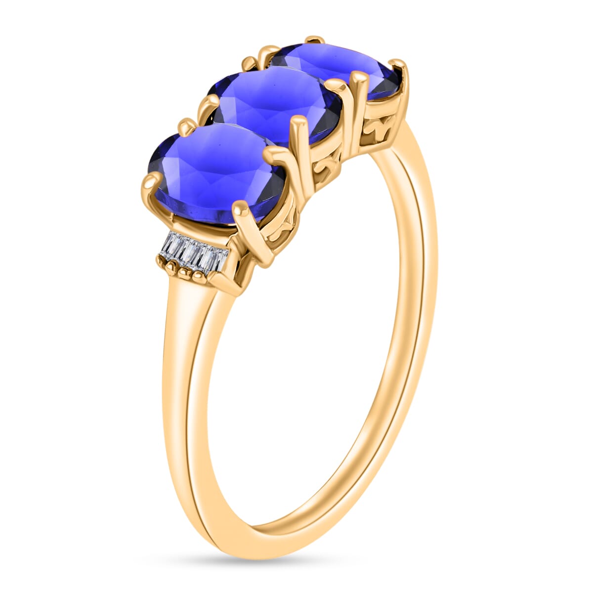 Tanzanite and Diamond 2.50 ctw 3 Stone Ring in Vermeil Yellow Gold Over Sterling Silver (Size  6.5) image number 2
