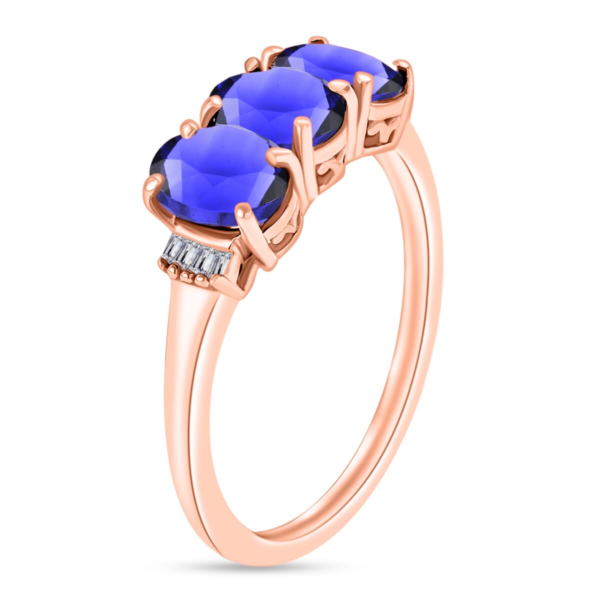 Tanzanite and Diamond 2.50 ctw 3 Stone Ring in Vermeil Rose Gold Over Sterling Silver (Size  9.0) image number 2