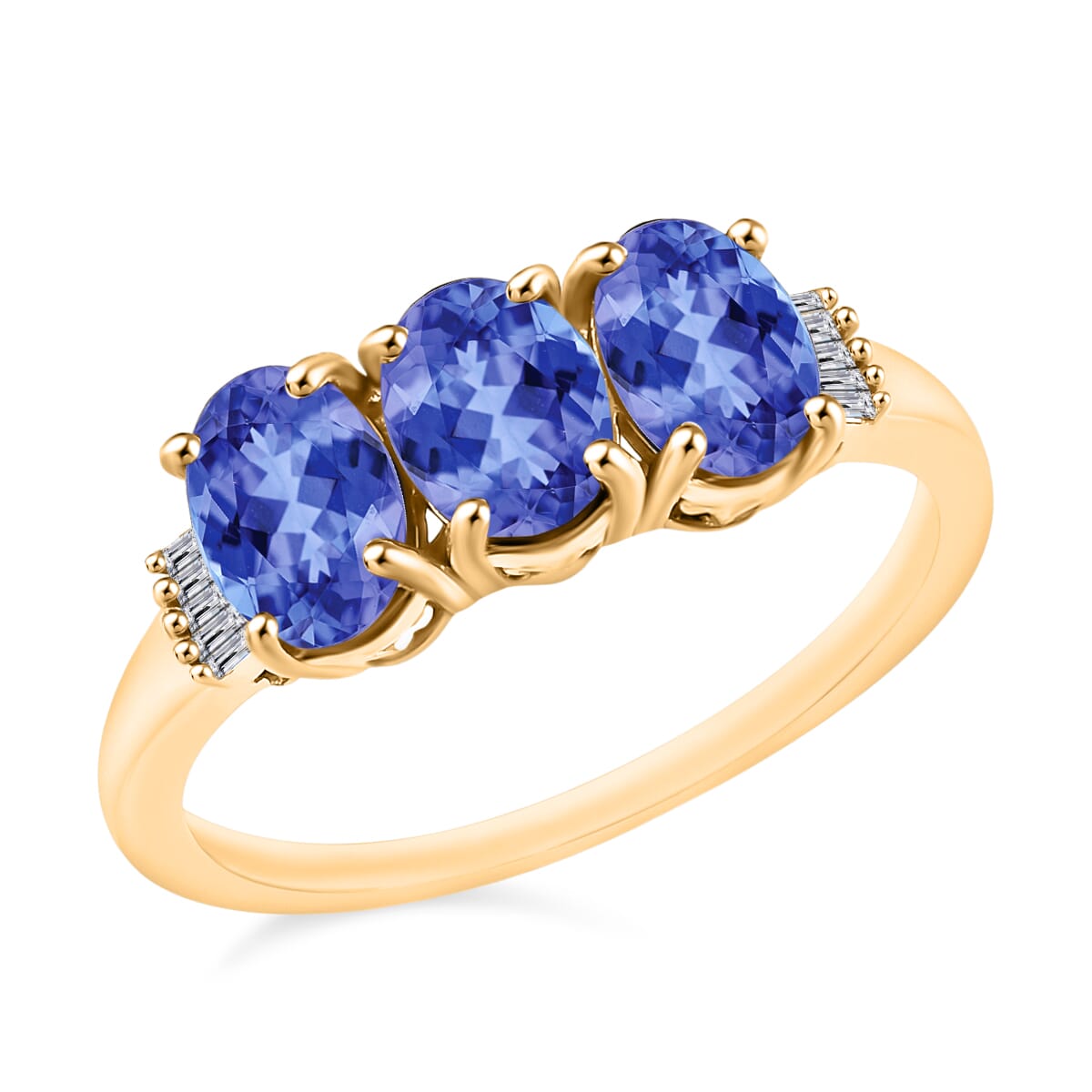 Premium Tanzanite and G-H I2 Diamond 2.50 ctw 3 Stone Ring in 14K Yellow Gold (Size  4.5) image number 0