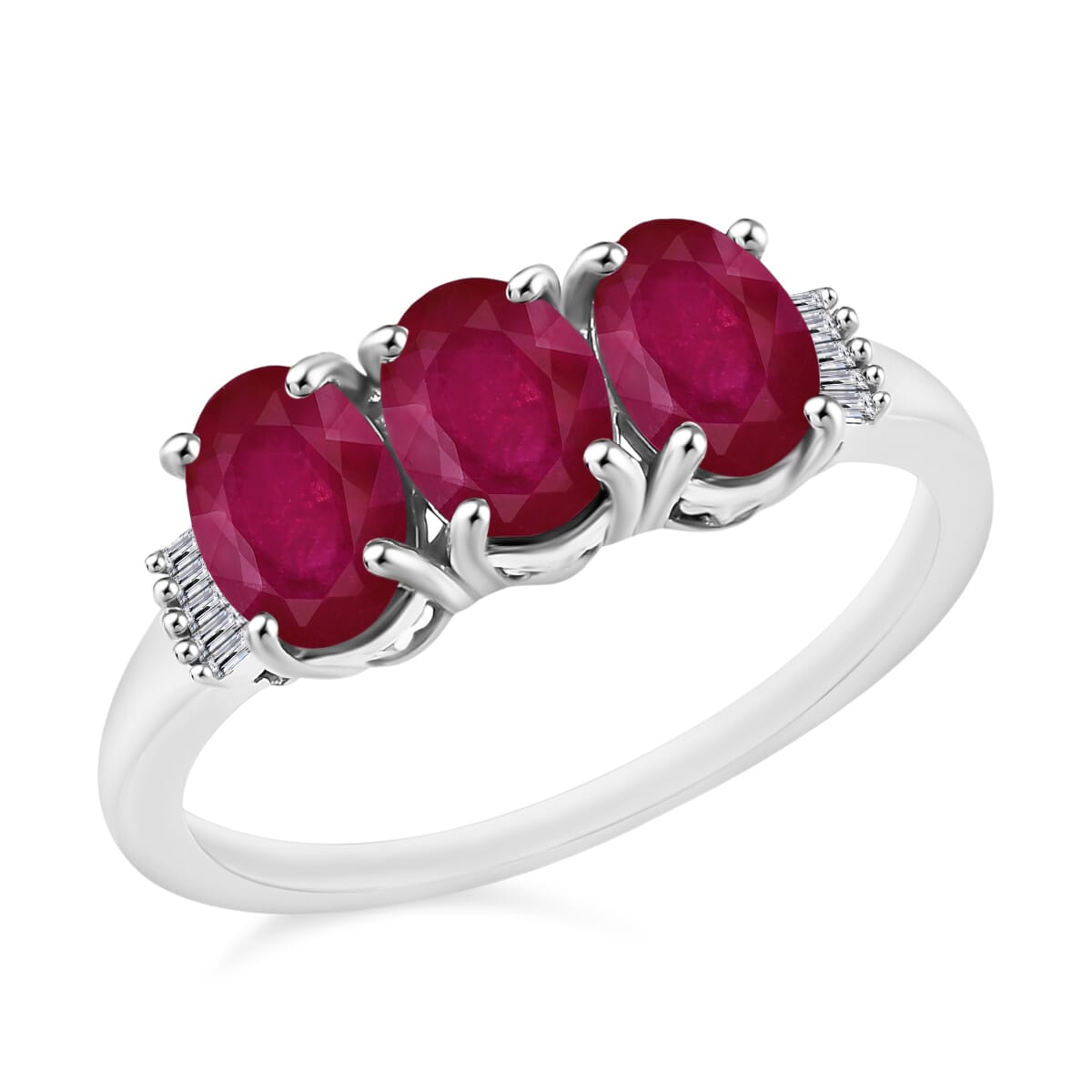 Rhapsody AAAA Mozambique Ruby and E-F VS2 Diamond 3.07 ctw 3 Stone Ring in 950 Platinum (Size  6.5) image number 0