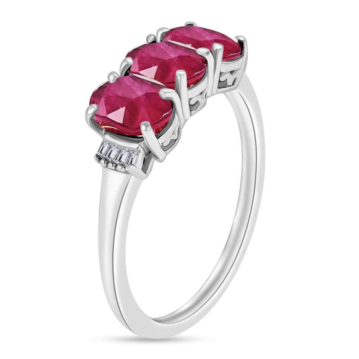 Rhapsody AAAA Mozambique Ruby and E-F VS2 Diamond 3.07 ctw 3 Stone Ring in 950 Platinum (Size  6.5) image number 2