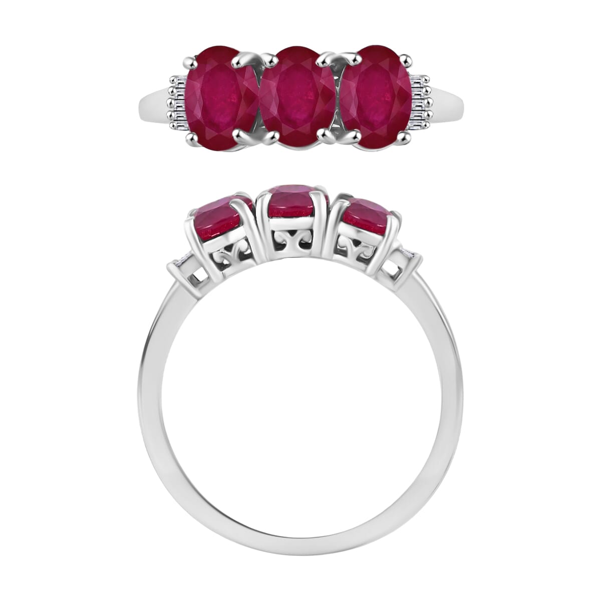 Rhapsody AAAA Mozambique Ruby and E-F VS2 Diamond 3.07 ctw 3 Stone Ring in 950 Platinum (Size  6.5) image number 3